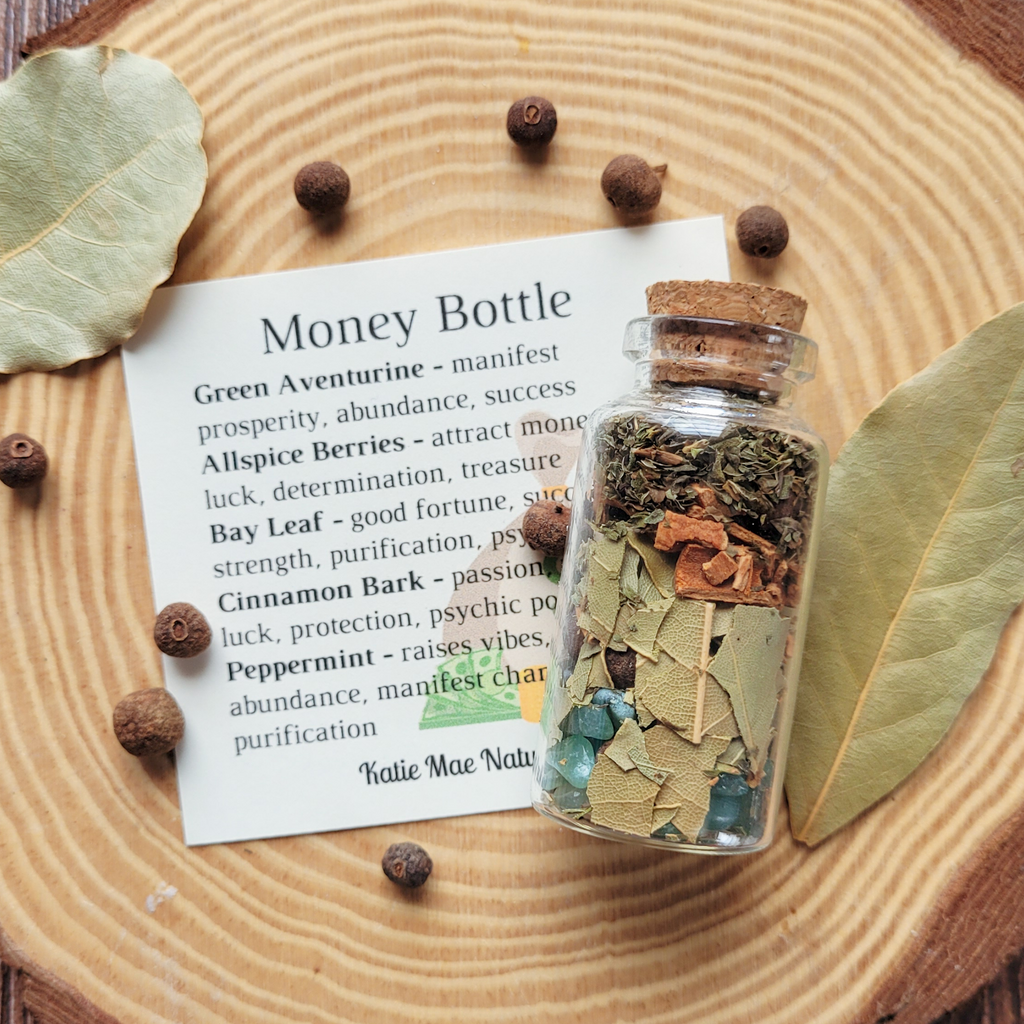 Money Spell Bottle, Herbs for Attracting Wealth and Abundance
