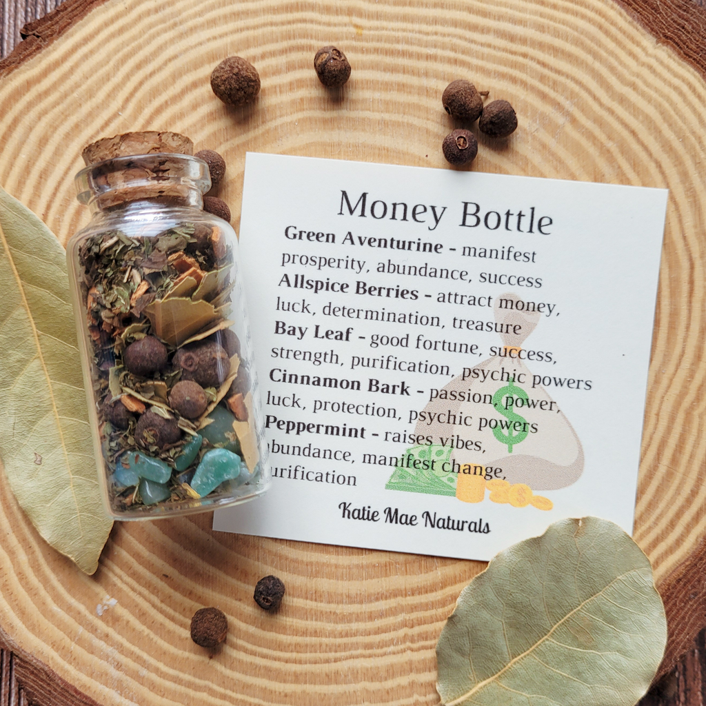 Money Spell Bottle, Herbs for Attracting Wealth and Abundance