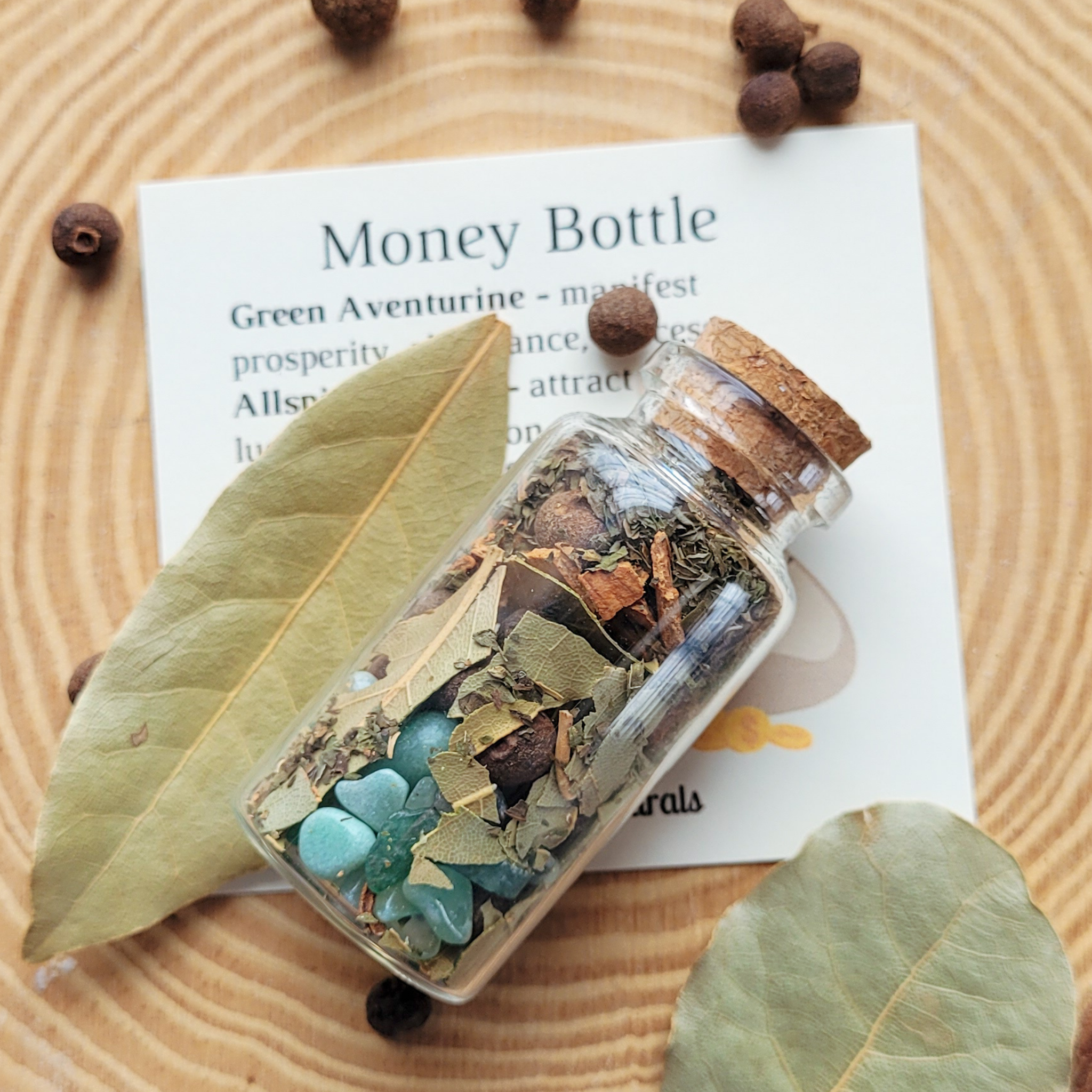 Money Spell Bottle, Herbs for Attracting Wealth and Abundance