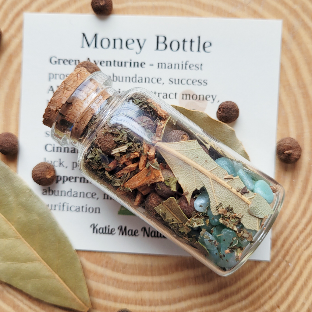Money Spell Bottle, Herbs for Attracting Wealth and Abundance