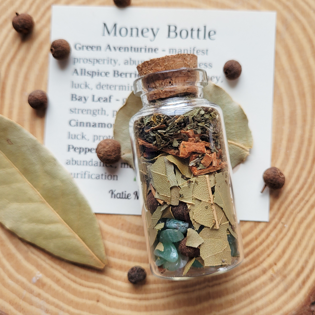 Money Spell Bottle, Herbs for Attracting Wealth and Abundance