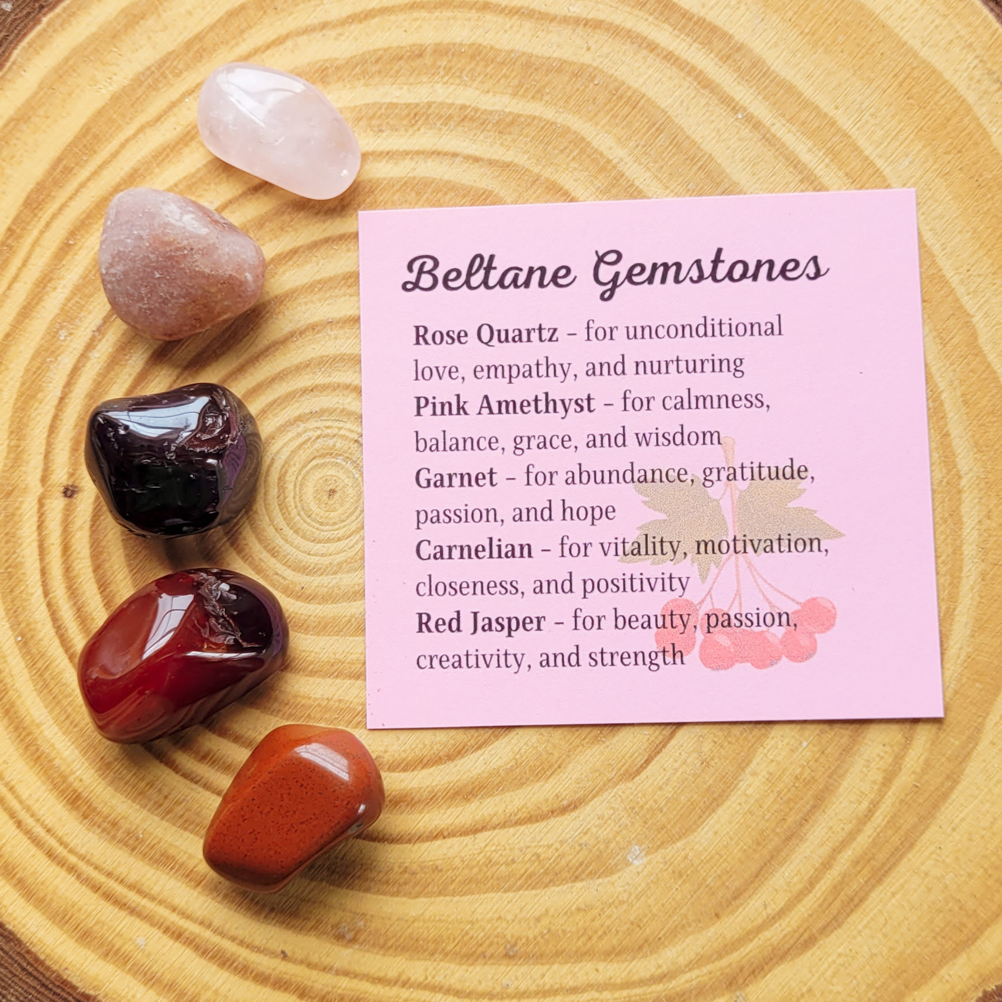 Beltane Gemstone Set – Crystal Collection for Love, Passion, Growth & Spring Rituals