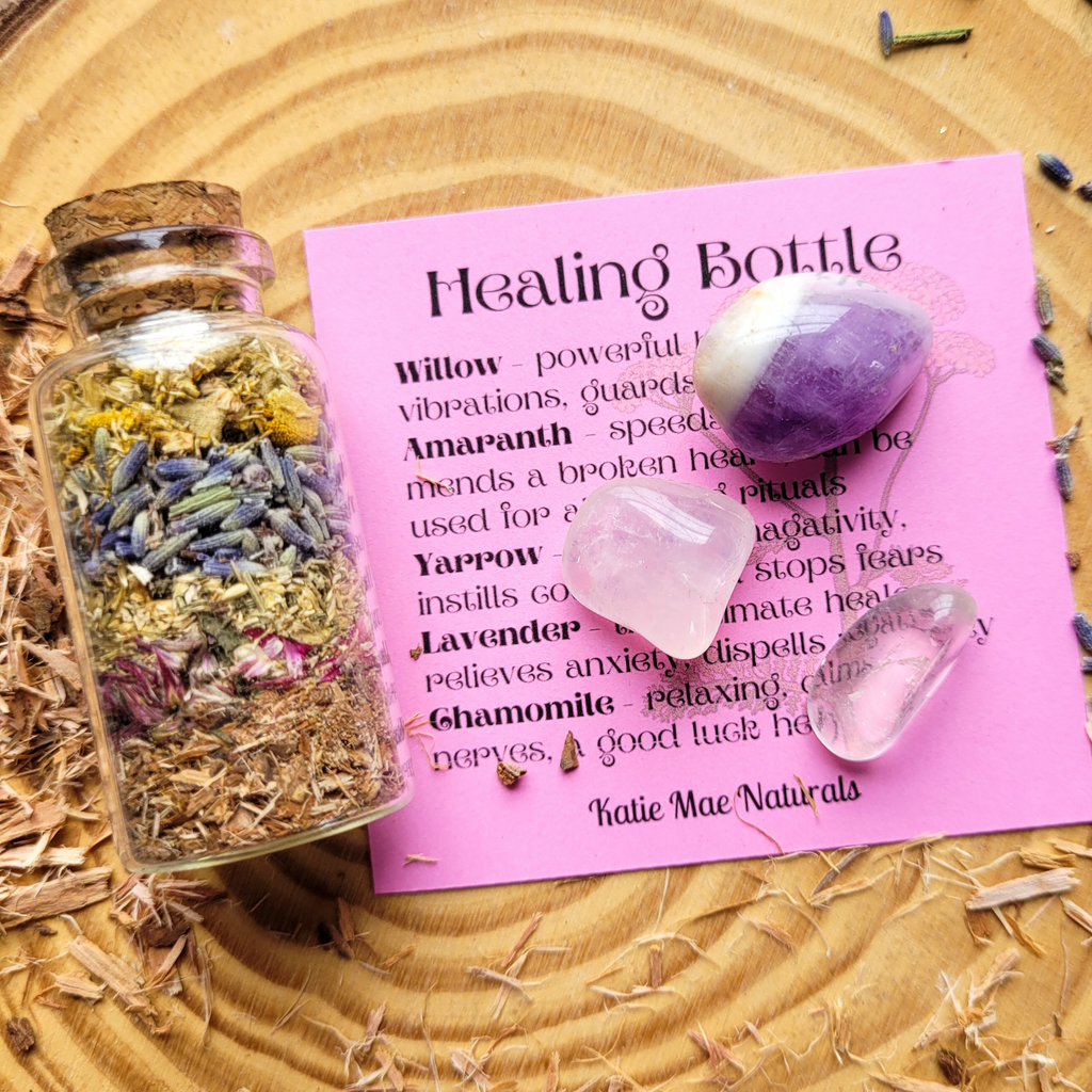 Healing Spell Bottle and Crystals Intention Setting Kit