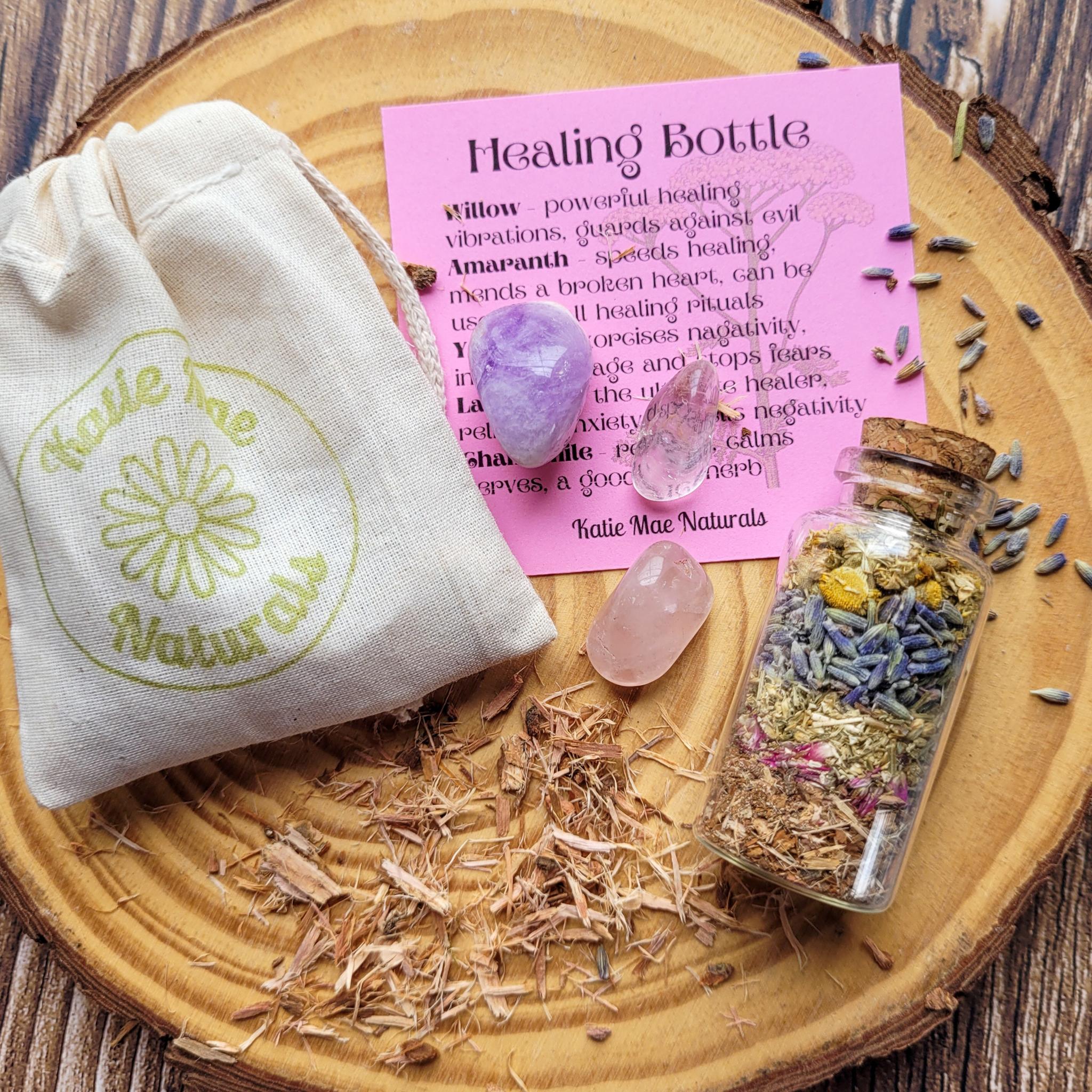 Healing Spell Bottle and Crystals Intention Setting Kit
