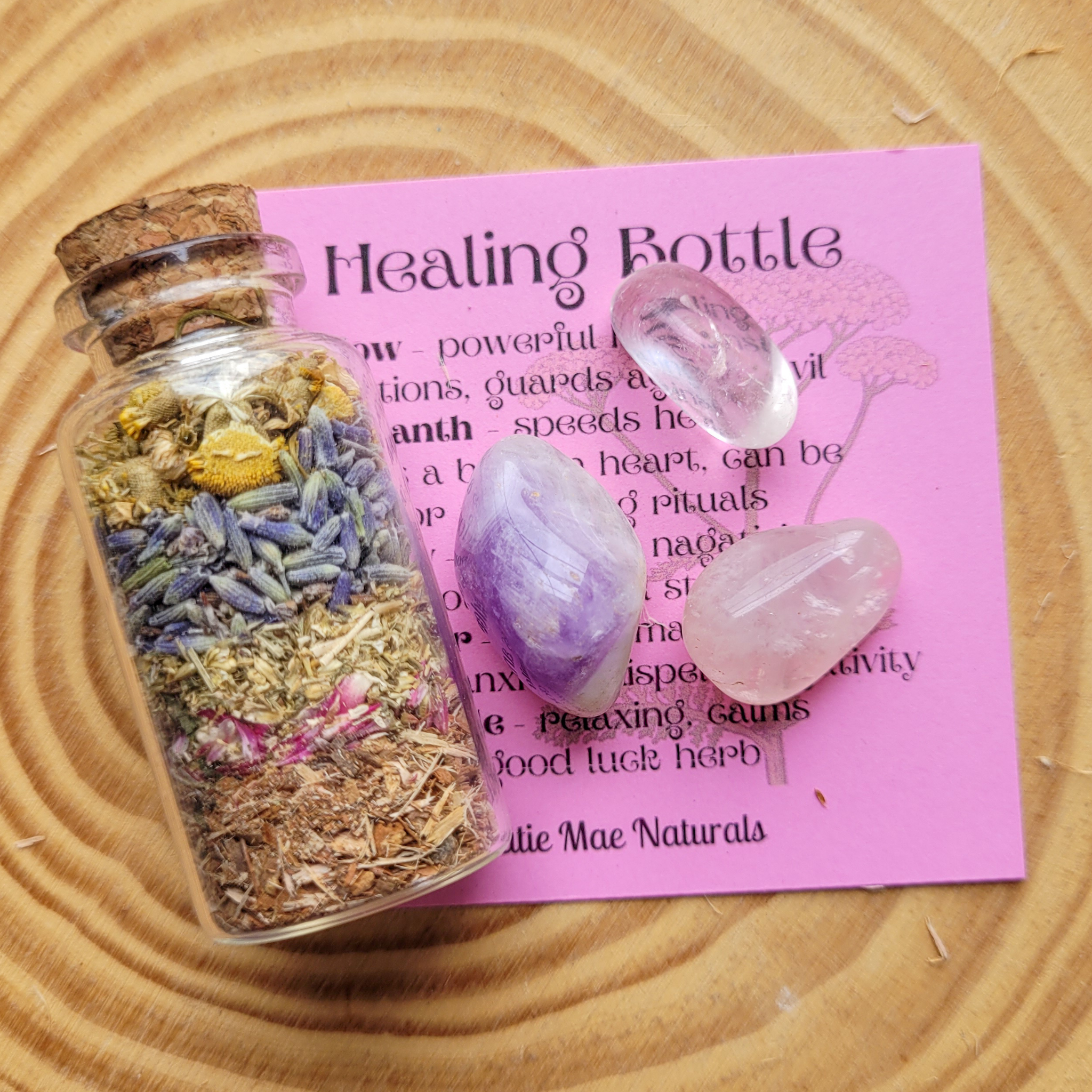Healing Spell Bottle and Crystals Intention Setting Kit