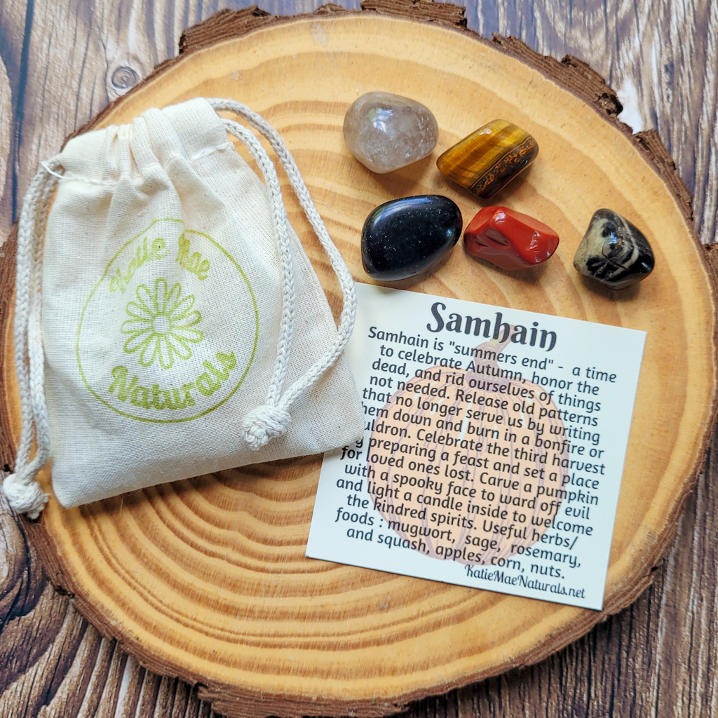 Samhain Gemstone Set – Autumn Ritual Crystal Collection for Protection, Reflection & Grounding