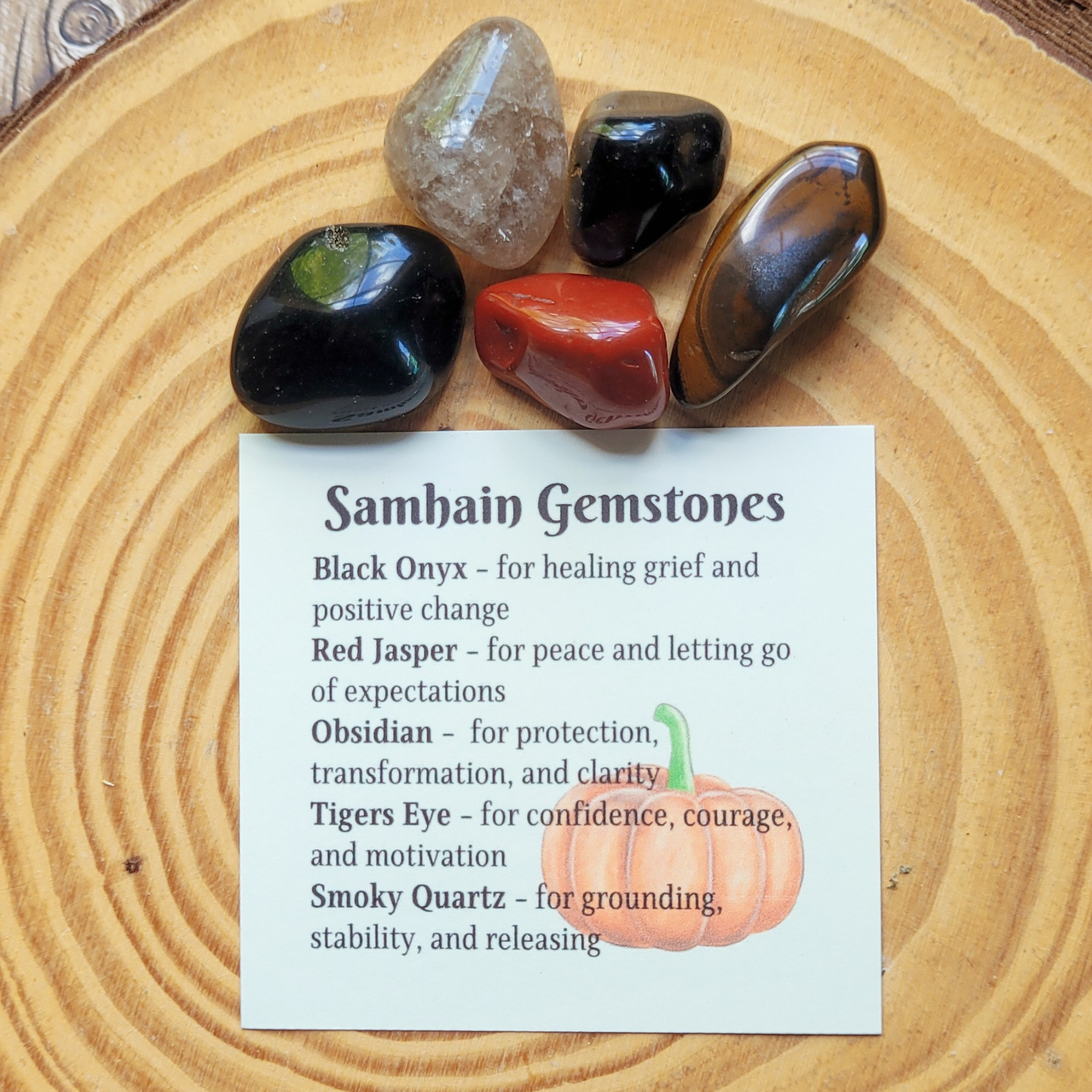 Samhain Gemstone Set – Autumn Ritual Crystal Collection for Protection, Reflection & Grounding