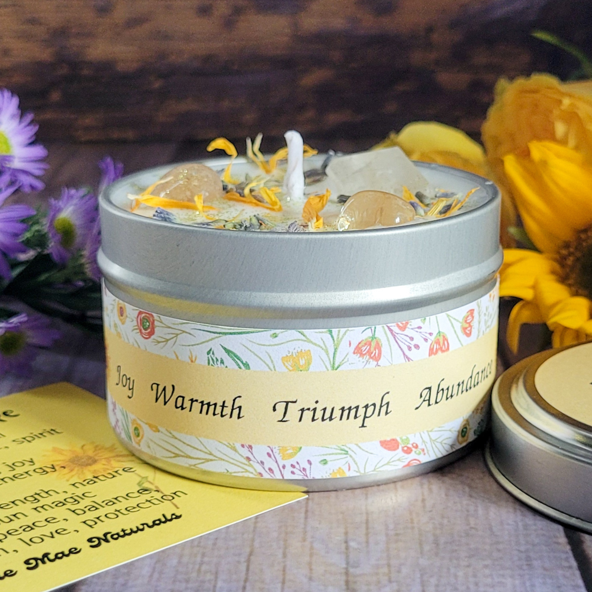 Litha Ritual Candle – Floral Summer Solstice Soy Candle for Sun Energy, Joy & Seasonal Celebration