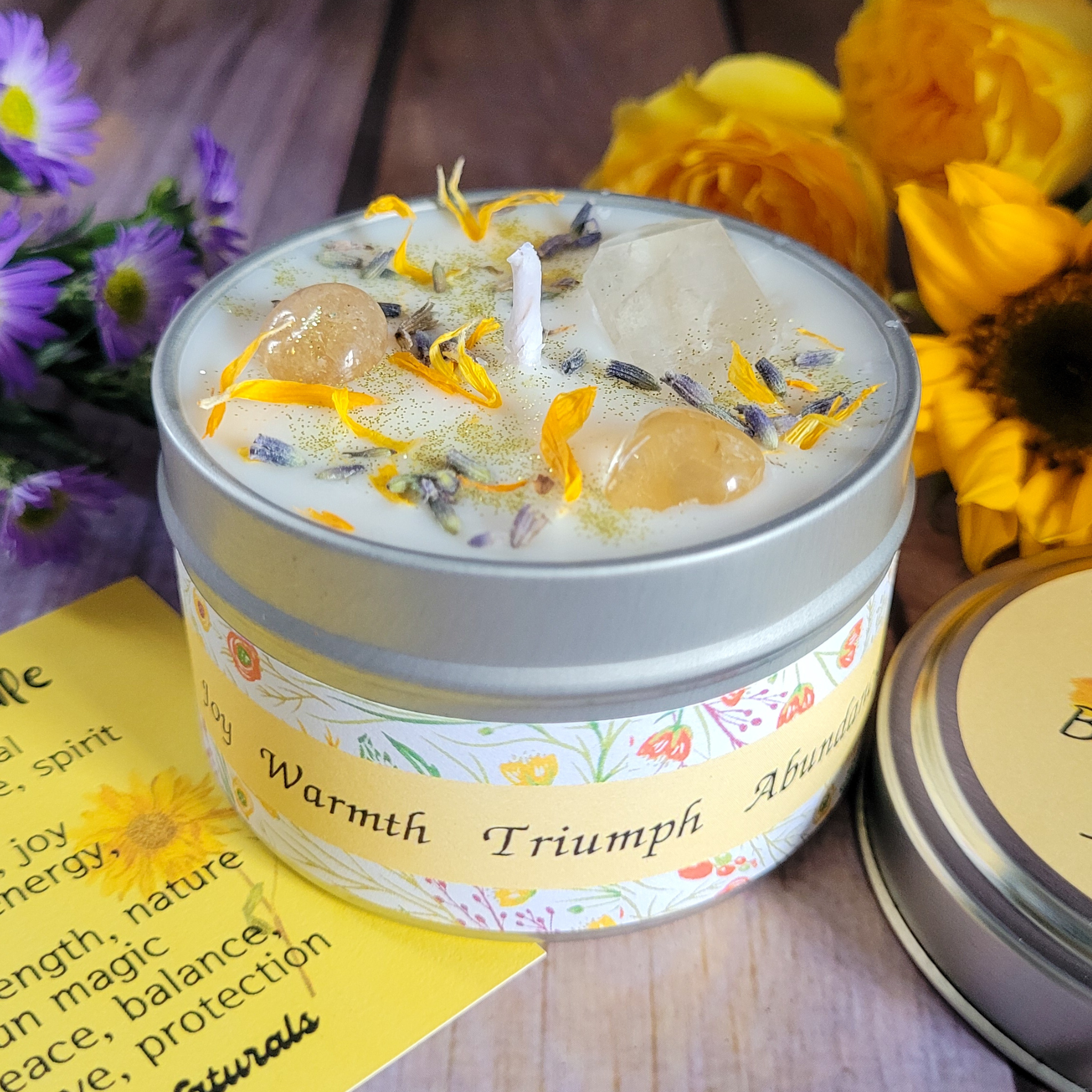 Litha Ritual Candle – Floral Summer Solstice Soy Candle for Sun Energy, Joy & Seasonal Celebration