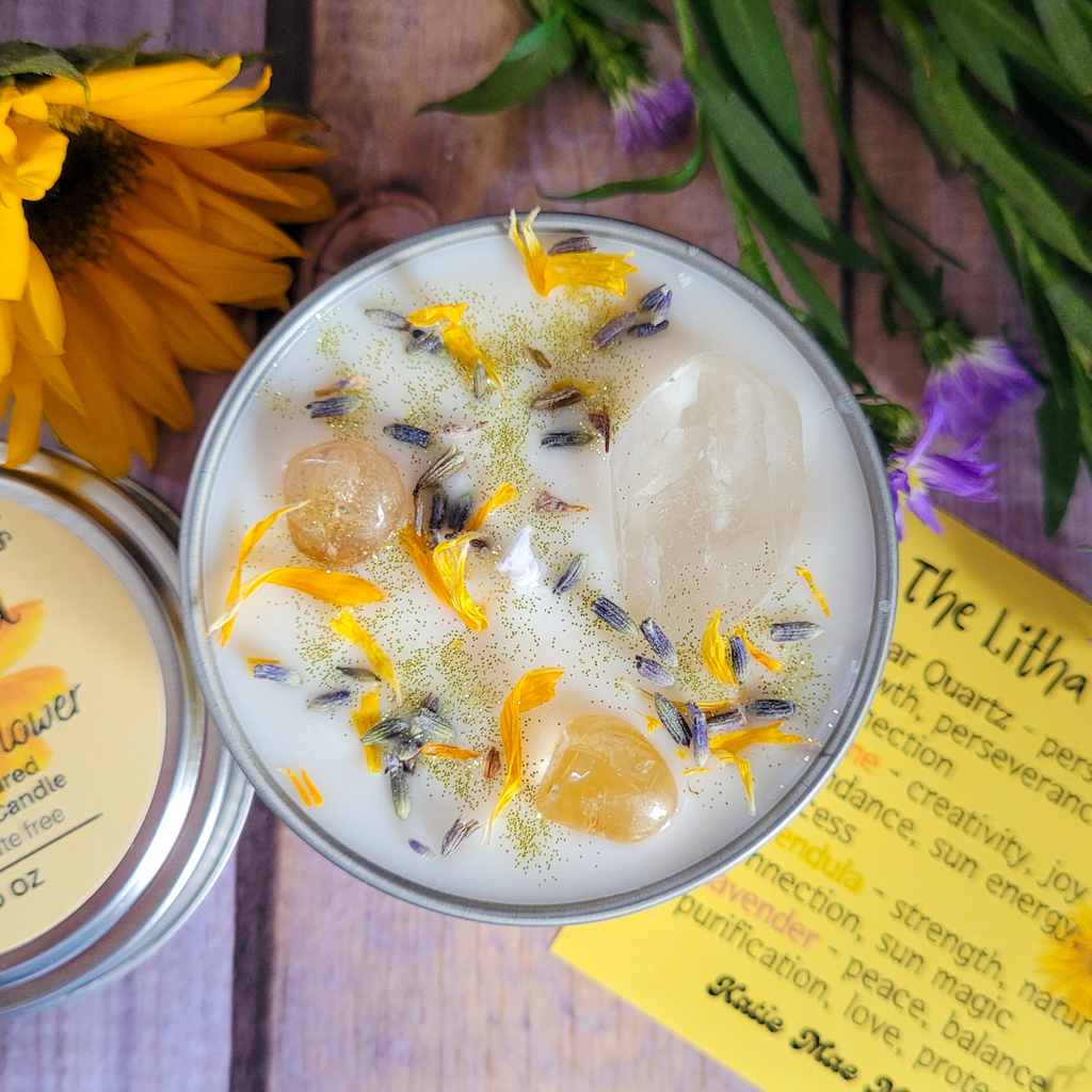 Litha Ritual Candle – Floral Summer Solstice Soy Candle for Sun Energy, Joy & Seasonal Celebration