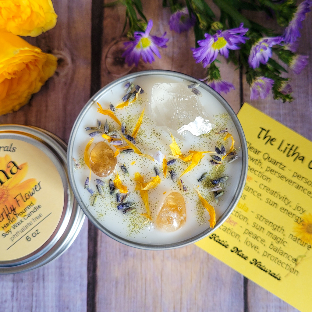 Litha Ritual Candle – Floral Summer Solstice Soy Candle for Sun Energy, Joy & Seasonal Celebration