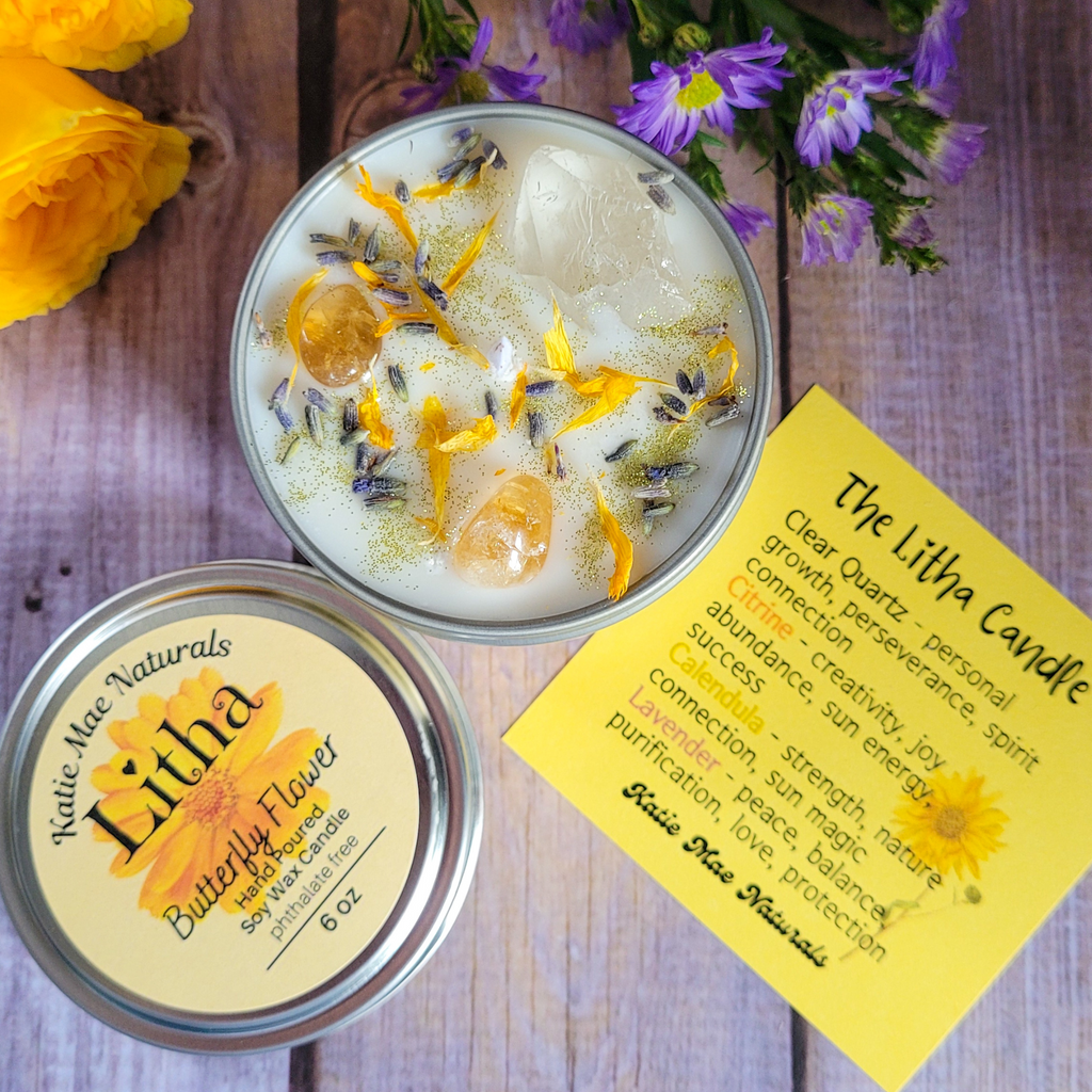 Litha Ritual Candle – Floral Summer Solstice Soy Candle for Sun Energy, Joy & Seasonal Celebration