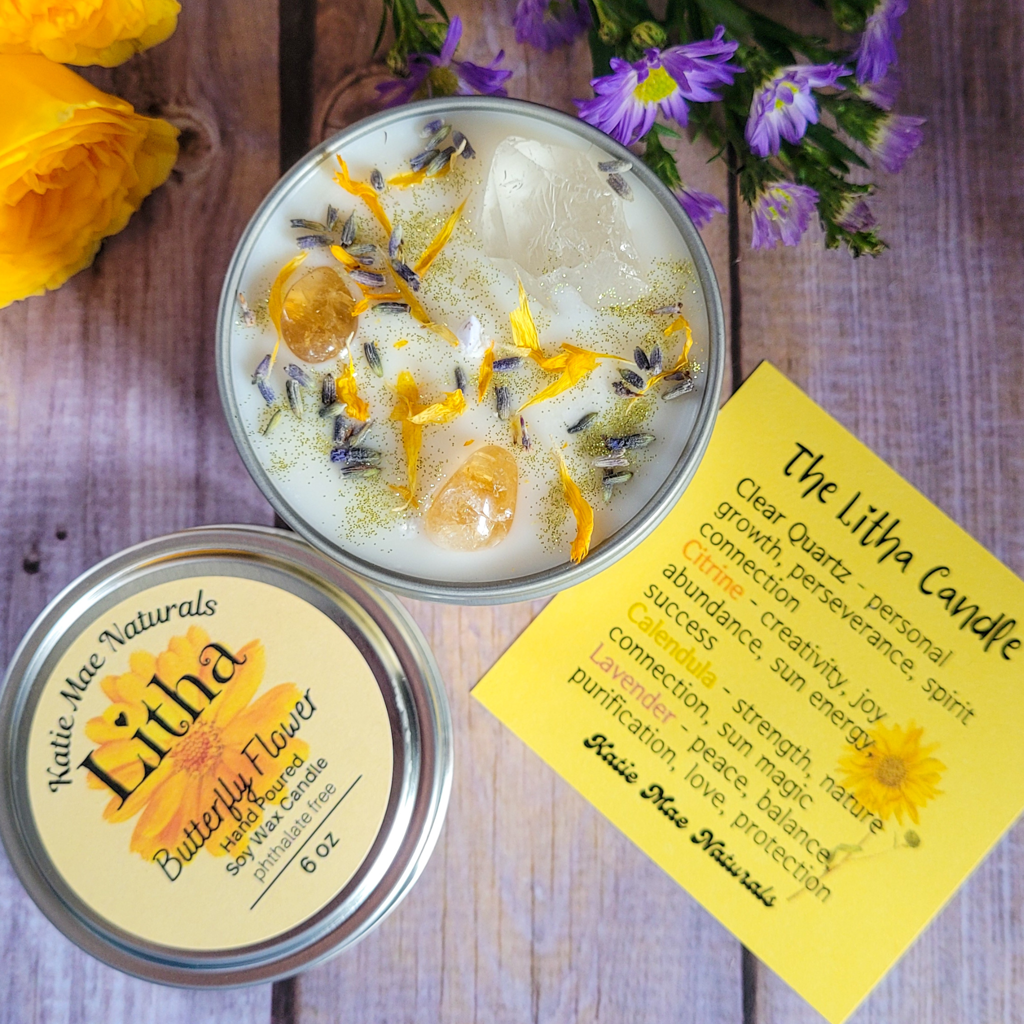 Litha Ritual Candle – Floral Summer Solstice Soy Candle for Sun Energy, Joy & Seasonal Celebration