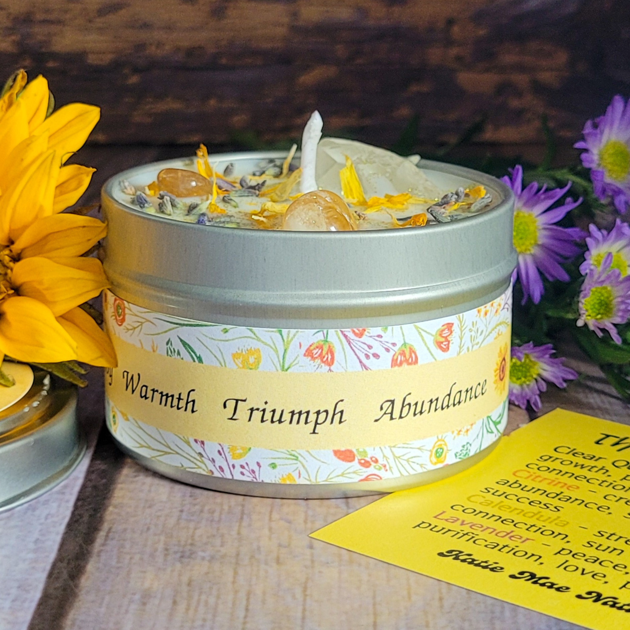 Litha Ritual Candle – Floral Summer Solstice Soy Candle for Sun Energy, Joy & Seasonal Celebration