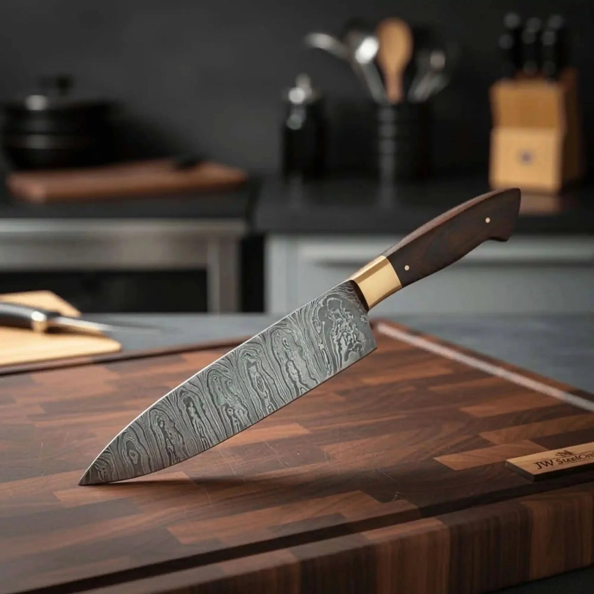 Gyuto Chef Knife 8" Rosewood Handle – Twisted Damascus Steel Blade