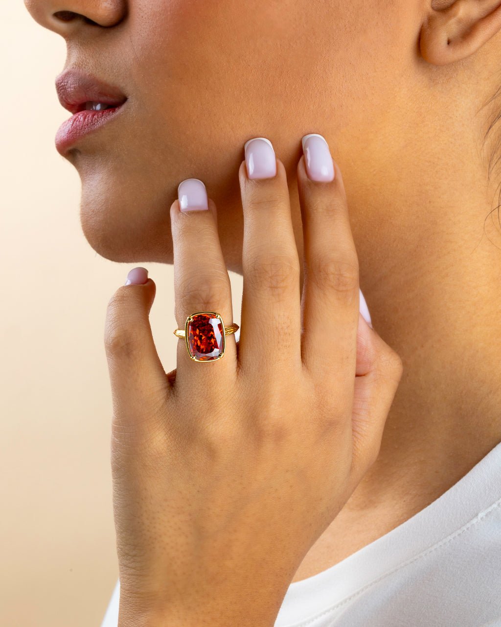 Sterling Silver Elongated Cushion Garnet CZ Cocktail Ring