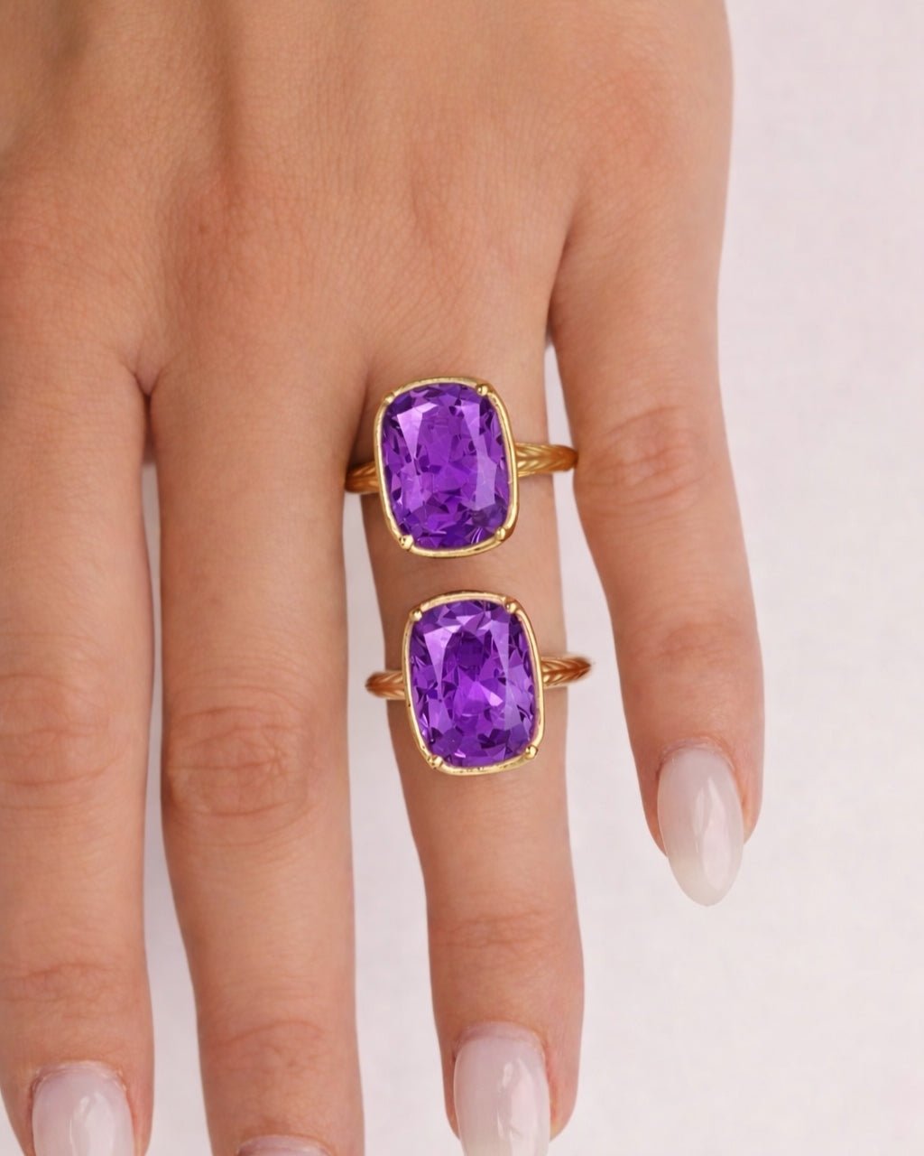 Sterling Silver Elongated Cushion Amethyst CZ Cocktail Ring