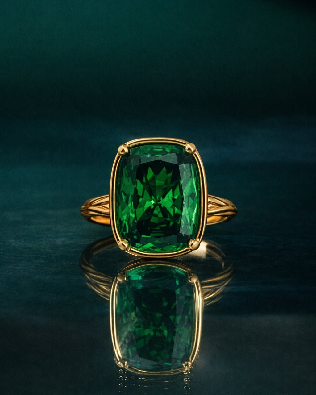 Sterling Silver Elongated Cushion Emerald CZ Cocktail Ring