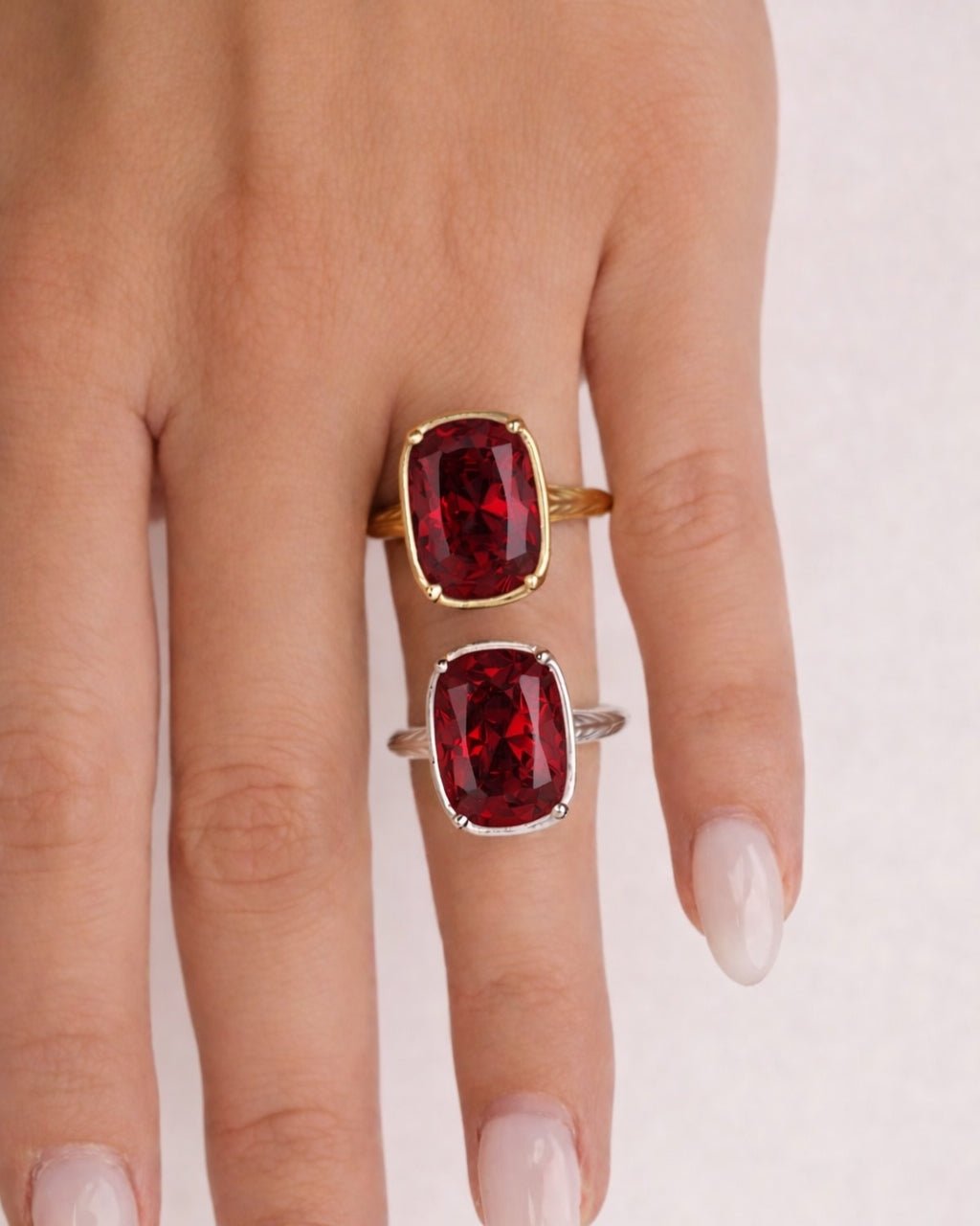 Sterling Silver Elongated Cushion Garnet CZ Cocktail Ring