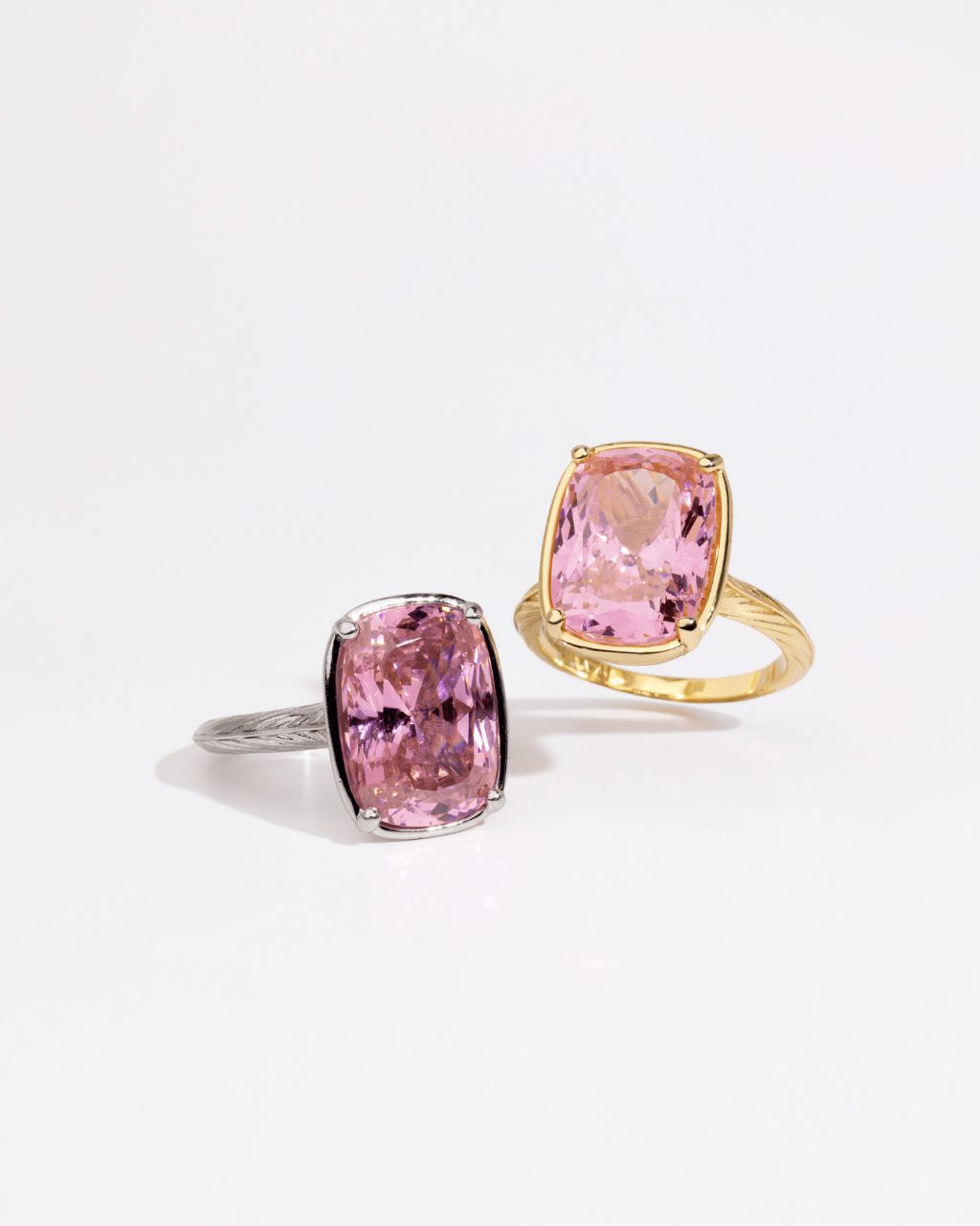 Sterling Silver Elongated Cushion Pink Sapphire CZ Cocktail Ring