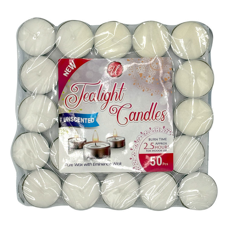 Tealight Candles, White, Unscented (50 Count)