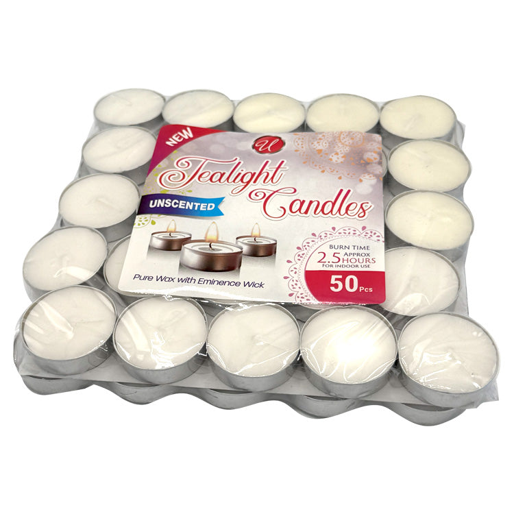 Tealight Candles, White, Unscented (50 Count)